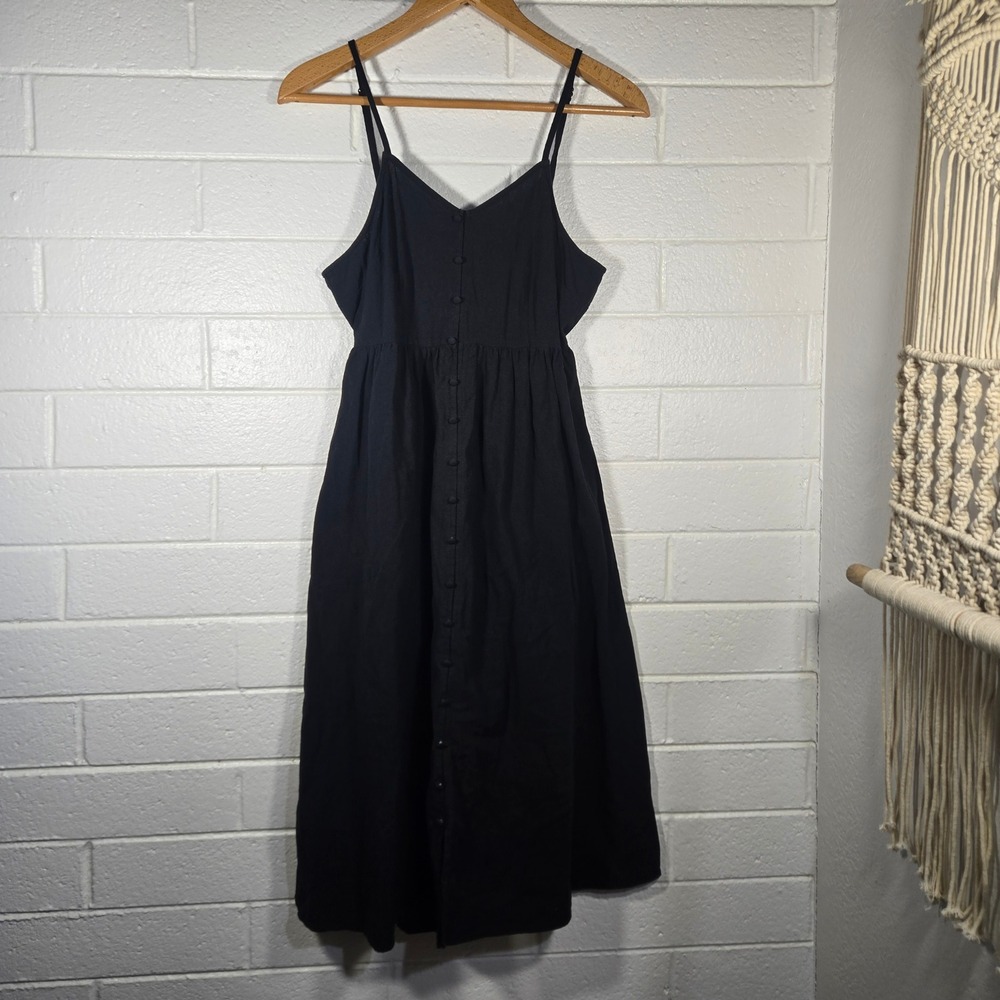 Universal Thread Button Cami Midi‎ Dress Large Black Tie Back Open Back Pockets